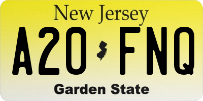 NJ license plate A20FNQ