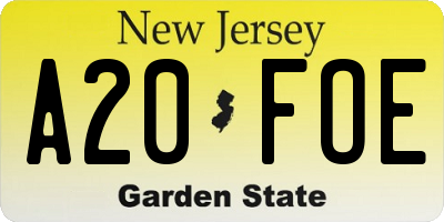 NJ license plate A20FOE