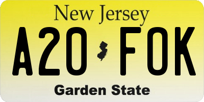 NJ license plate A20FOK
