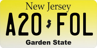 NJ license plate A20FOL