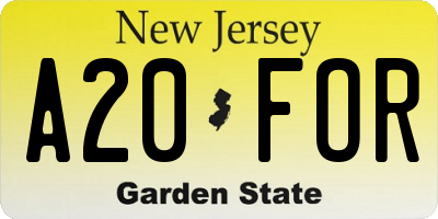NJ license plate A20FOR