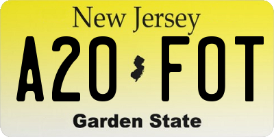 NJ license plate A20FOT