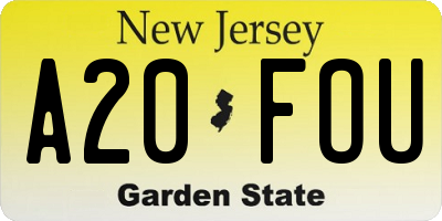 NJ license plate A20FOU