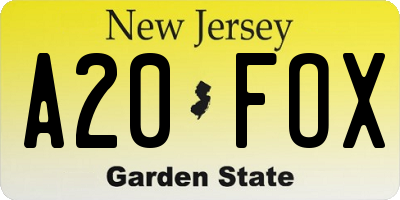 NJ license plate A20FOX