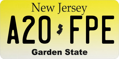 NJ license plate A20FPE