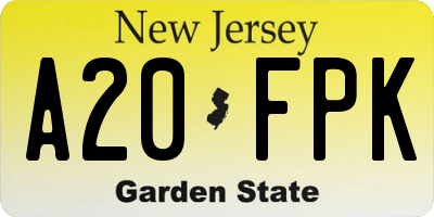 NJ license plate A20FPK