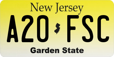 NJ license plate A20FSC