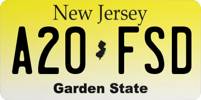 NJ license plate A20FSD