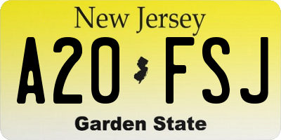 NJ license plate A20FSJ