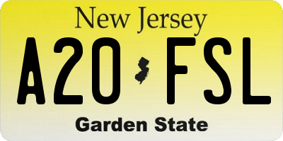 NJ license plate A20FSL