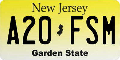 NJ license plate A20FSM