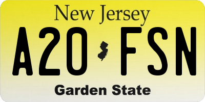NJ license plate A20FSN