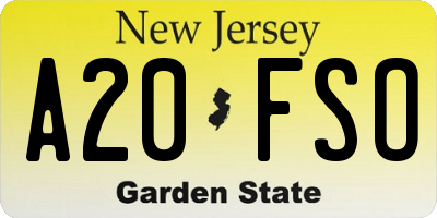 NJ license plate A20FSO