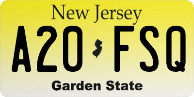 NJ license plate A20FSQ
