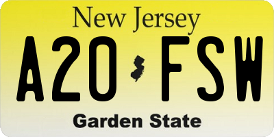 NJ license plate A20FSW