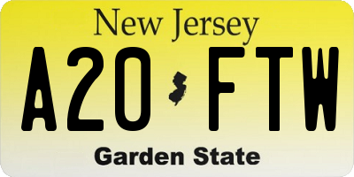 NJ license plate A20FTW
