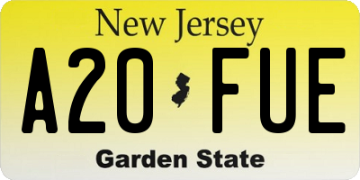 NJ license plate A20FUE