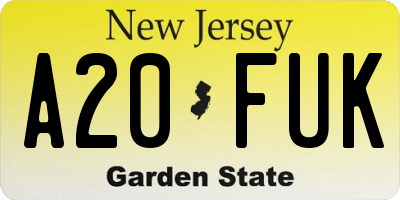 NJ license plate A20FUK
