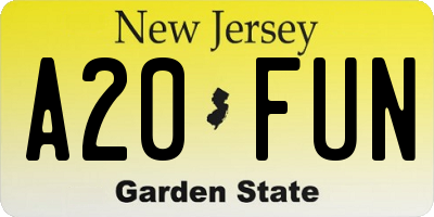 NJ license plate A20FUN