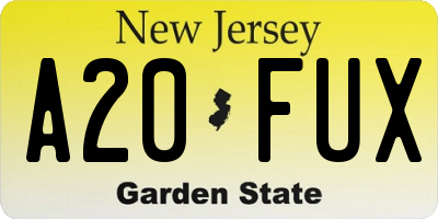 NJ license plate A20FUX