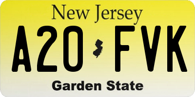 NJ license plate A20FVK
