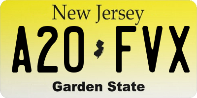 NJ license plate A20FVX