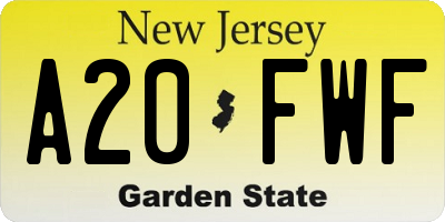 NJ license plate A20FWF