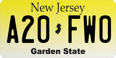 NJ license plate A20FWO