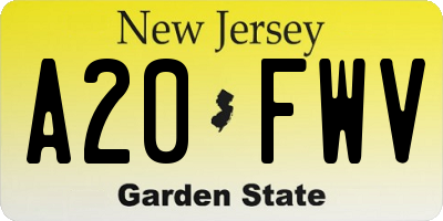 NJ license plate A20FWV