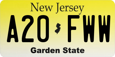 NJ license plate A20FWW
