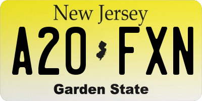 NJ license plate A20FXN