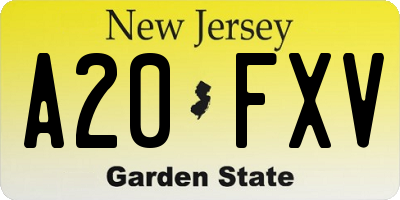 NJ license plate A20FXV