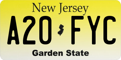 NJ license plate A20FYC