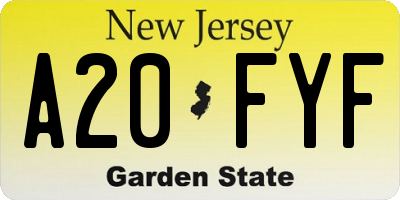 NJ license plate A20FYF