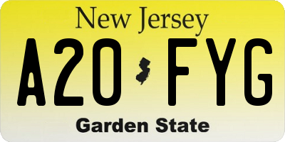 NJ license plate A20FYG