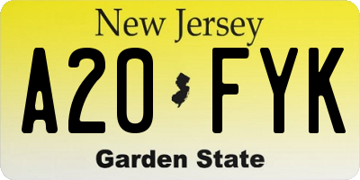 NJ license plate A20FYK