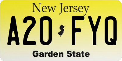 NJ license plate A20FYQ