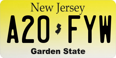 NJ license plate A20FYW