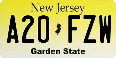 NJ license plate A20FZW