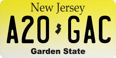 NJ license plate A20GAC