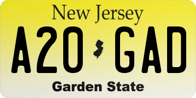 NJ license plate A20GAD