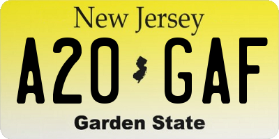 NJ license plate A20GAF