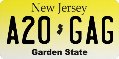 NJ license plate A20GAG