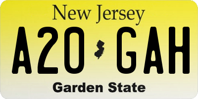 NJ license plate A20GAH