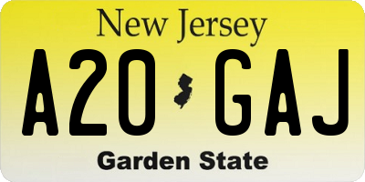 NJ license plate A20GAJ