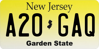 NJ license plate A20GAQ