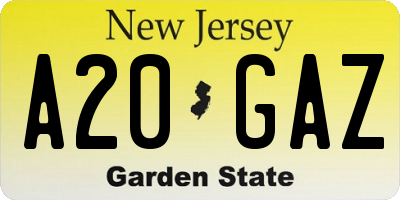 NJ license plate A20GAZ