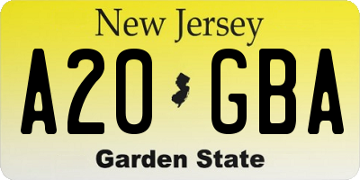 NJ license plate A20GBA