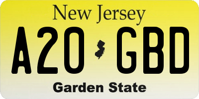 NJ license plate A20GBD