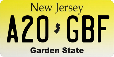 NJ license plate A20GBF